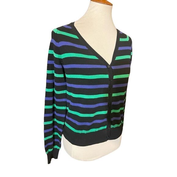XXI Womens Cardigan Sweater Stripe Long Sleeve Button Front V Neck Blue Large - Picture 4 of 8